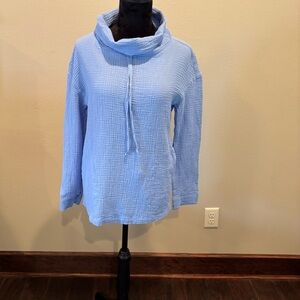 Caslon Light Blue Cowl Neck Gauzy Blouse Top, Small, Comfy Throw On Spring